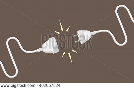 Connecting Plug And Electrical Extension Cable Illustration. White Cords With Joined Together Househ