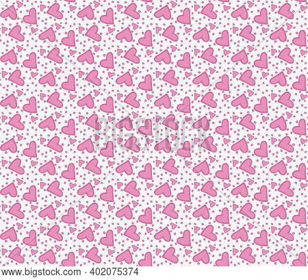 Seamless Abstract Delicate Pattern With Pink Hearts. Vector Illustration
