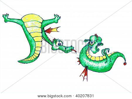 Vektör: Dragon-çocuk şirin Dragon-kız Kur