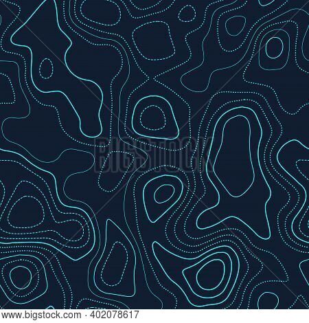 Terrain Topography. Futuristic Seamless Design. Dazzling Tileable Isolines Pattern. Vector Illustrat