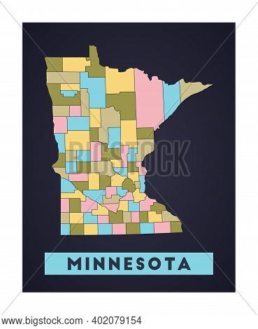 Minnesota Map. Us State Poster With Regions. Shape Of Minnesota With Us State Name. Appealing Vector