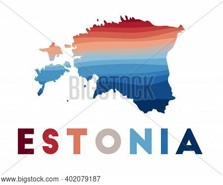 Estonia Map. Map Of The Country With Beautiful Geometric Waves In Red Blue Colors. Vivid Estonia Sha