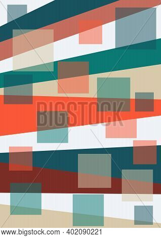 Bedsheet Design With Uneven Strips And Squares In Warm Colors Red, Beige Brown, Supplemented With Gr