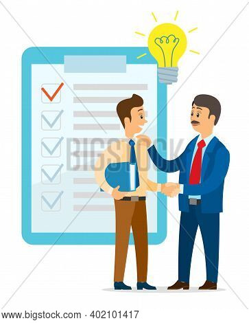 Guy And Investor Have Successful Deal For Idea. Young Man Shaking Hands With Businessman. Boss Give 