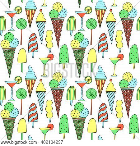 Seamless Pattern With Colored Ice Cream. Vector Illustration