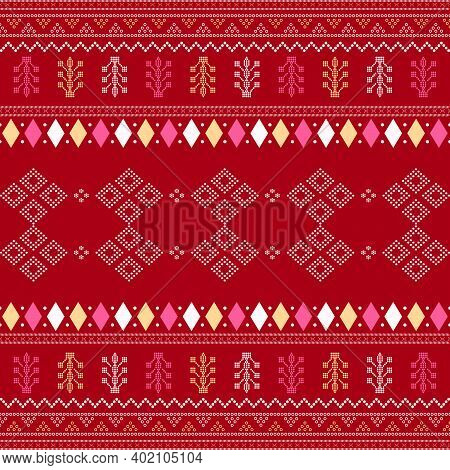 Seamless Ethnic Pattern With Geometric Shapes. Suitable Used For Print Textile, Sleeve, Shirt, Saron