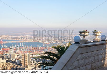 Haifa, Israel, December 25, 2020 : View From The Upper Terrace Of The Bahai Garden To A Part Of The 
