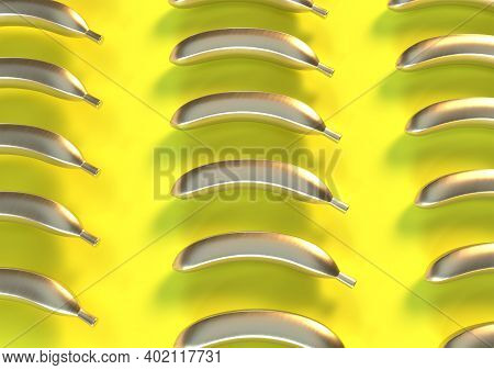 Golden Banana In Yellow Background Top View 3d Render