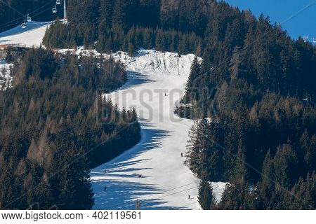 Snow-covered Piste In The Schmitten Area Of Zell Am See In Austria.