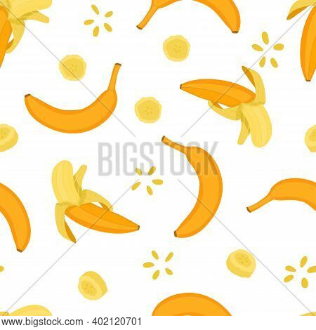 Seamless Pattern With Bananas. Vector Illustration With Isolated Objects On A White Background. Draw