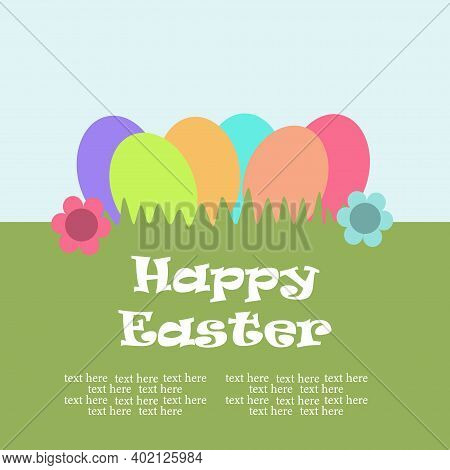 Multicolored Easter Eggs On Green Grass. Vector Illustration. Easter.