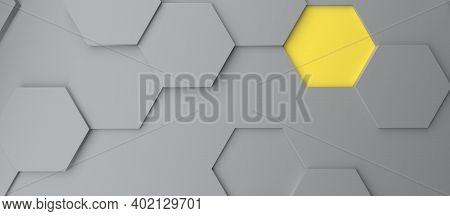 Abstract Modern Gray And Yellow Honeycomb Background, 3d Rendering