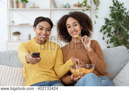 Happy Together, Movies At Home During Covid And Self Isolation With Family. Cheerful Young African A