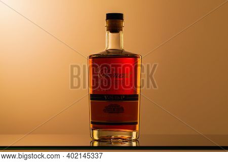 Prague,czech Republic - 27  December,2020: Bottle Of Rhum Clement On The Glass Table. Rhum Clement I