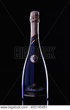 Prague,czech Republic - 10 December,2020: The Bottle Of Bohemia Sekt On The Black Background. It Is 