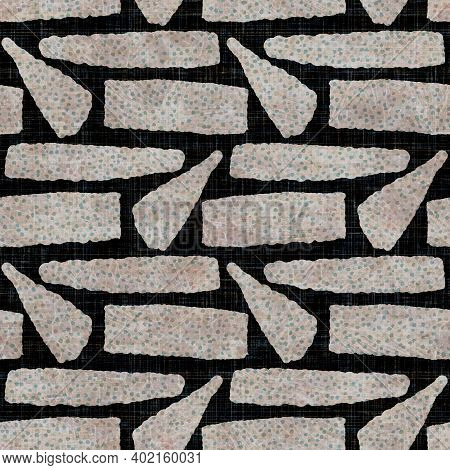Seamless Dark Geometric Block Print Background. Boho Ethnic Soft Furnishing Fabric Style. Tie Dye Pa