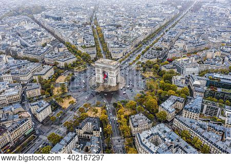 Arc de Triomphe from the sky, Paris