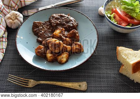 Croatian Traditional Cuisine, Pasticada With Gnocchi - Dalmatian Pot Roast Or Beef/ Croatian Dish - 