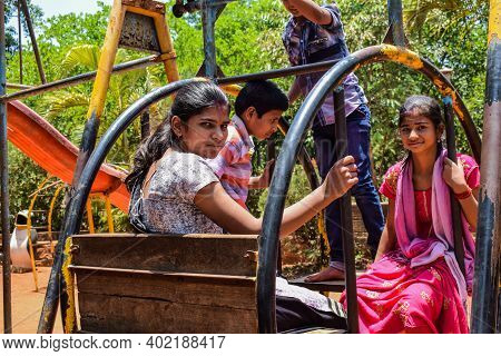 Kolhapur, Maharashtra, India- May 3rd 2019; Group Of Kids Playing In The Garden , Smiling And Posing