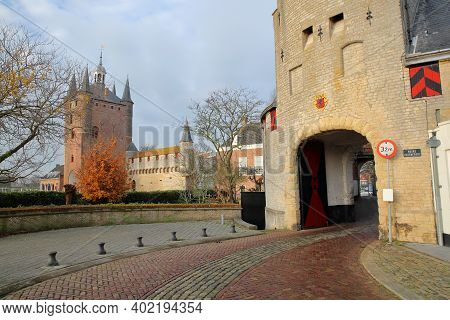 Noordhavenpoort (northern Harbor Gate), With The Tower Of Zuidhavenpoort (southern Harbor Gate) In T