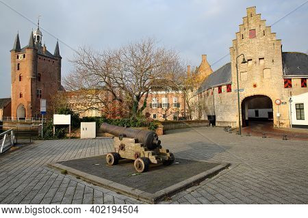 Noordhavenpoort (northern Harbor Gate) On The Right, And The Tower Of Zuidhavenpoort (southern Harbo
