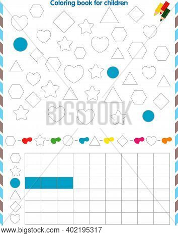 Coloring Book For Children. Color And Count The Shapes. Mark The Number Of Shapes In The Table With 