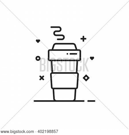 Simple Thin Line Coffee Paper Cup. Concept Of Takeaway Hot Drink And Take Out Or Away Tea. Stroke Fl