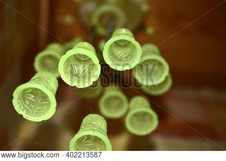 Green Glass Bells From Chinese Garland With Sound