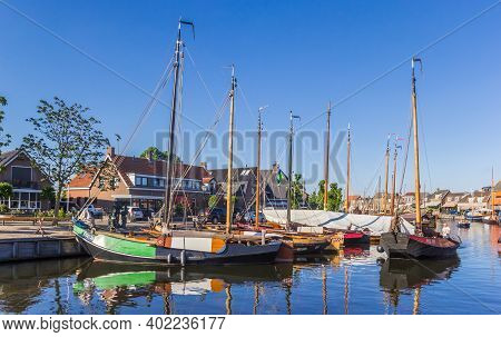 Spakenburg, Netherlands - May 21, 2020: Traditional Wooden Sailing Ship In The Canal Of Spakenburg, 