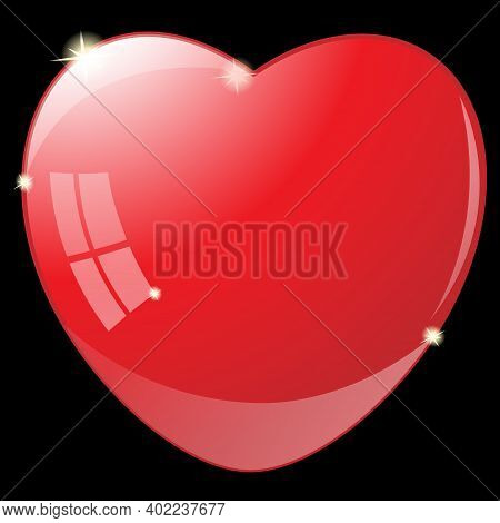 Stock Vector Illustration Big Red Heart On Black Background.