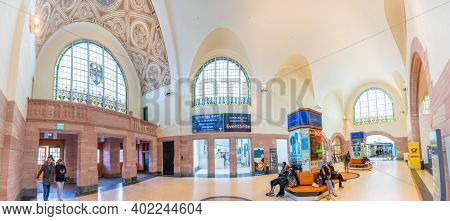 Oberursel, Germany - February 4, 2020: People In The Historic Train Station Of Oberursel, Germany.
