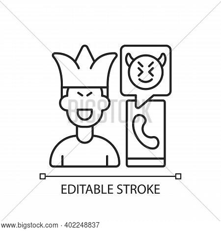 Phone Pranking Linear Icon. Telephone Phony, Hoax , Crank Call. Joke And Trick For Fun. Thin Line Cu