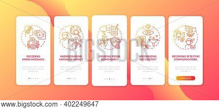 Media Knowledgeability Onboarding Mobile App Page Screen With Concepts. Messages Impact, Media Respo