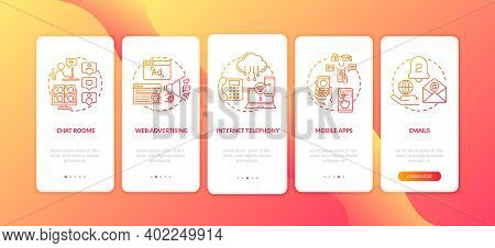 New Media Examples Onboarding Mobile App Page Screen With Concepts. Emails, Web Advertisement Walkth