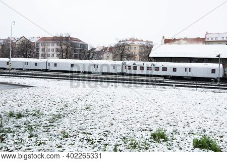 Prague, Czech Republic. 01-07-2021. Old Train Out Of Order At Praha Dejvice Train Station Close To H