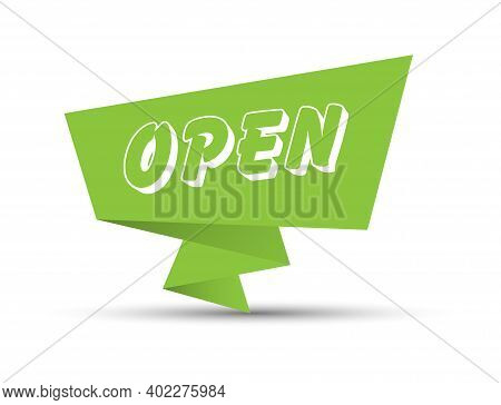 Green Banner With The Word Open. Simple Stock Vector Illustration