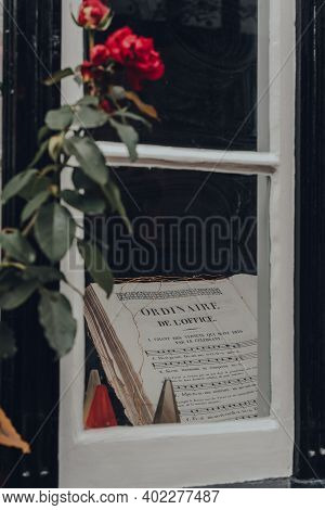 Rye, Uk - October 10, 2020: View Through The Window Of Music Notebook At The Window Display Of The M