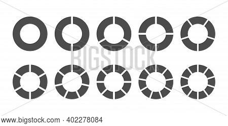 A Set Of Pie Charts For The User Interface. A Circular Graph With Steps, Sections, Or Stages From 2 