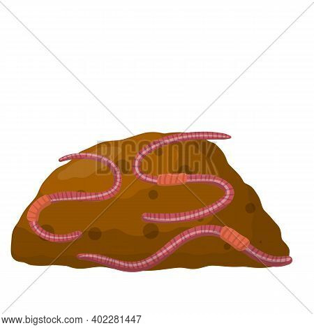 Isolated Fishing Bait. Cartoon Flat Illustration. Crawling Insect In Dirt. Pink Worm. Small And Slim