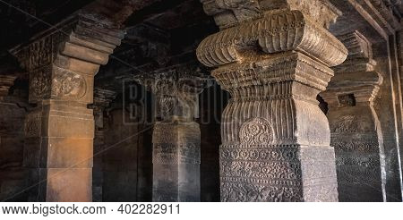 The Badami Temple Complex Of Hindu, Jain, And Supposedly Buddhist Cave Temples Located Near The Smal