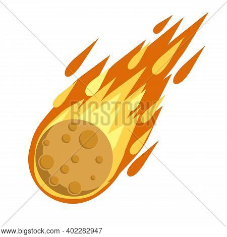 Meteor With Trail Of Fire. Celestial Object. Flying In Sky. Cartoon Flat Illustration. Comet With Ta