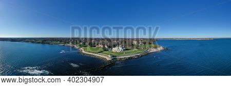 Newport, Ri - Nov 29, 2020: The Breakers And Cliff Walk Aerial View. The Breakers Is A Vanderbilt Ma