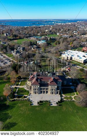 Newport, Ri - Nov 29, 2020: The Breakers And Cliff Walk Aerial View. The Breakers Is A Vanderbilt Ma