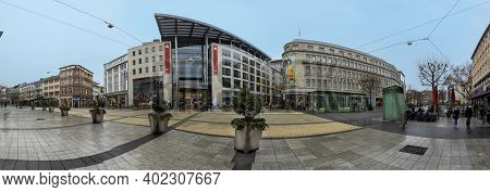 Bochum, Germany - December 12, 2020: Pedestrian Zone In Downtown Bochum During Shutdown Of Corona Cr