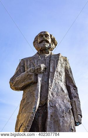 Trier, Germany - November 7, 2020: Statue Of Philosopher Karl Marx And Kommunist Founder In Trier In