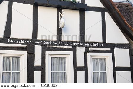 Kronberg, Germany -november 30, 2020:  Half Timbered House With Inscription From Sokrates - What A L