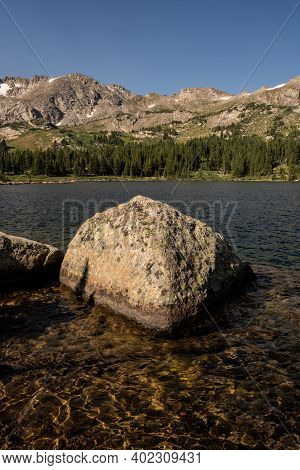 Rock In Windsor Lake In Mount Massive Wilderness In Colorado Mountains