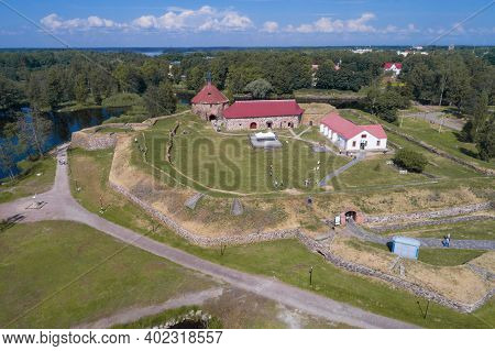 Ancient Fortress Korela On A Sunny June Day (shot From A Drone). Leningrad Region, Russia