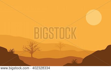 Nice Desert View In The Afternoon. Vector Illustration