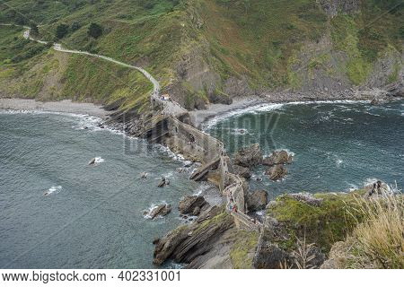 Bermeo, Spain - August 18, 2017: Views Of Gaztelugatxe, A Famous Islet On The Coast In The Municipal